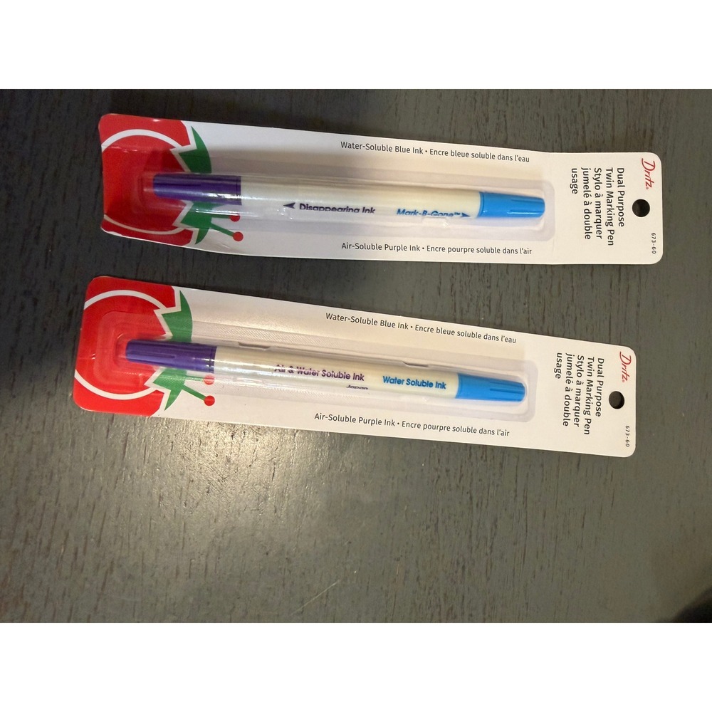 2 Pack Dritz Dual Purpose Twin Marking Pen Blue Water Soluble Purple Air Soluble